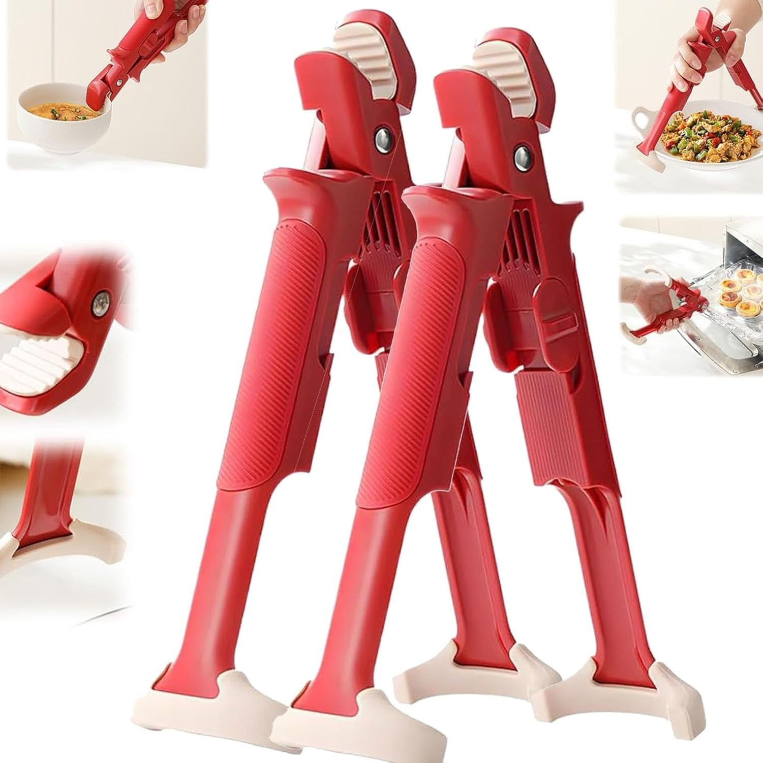 KGAIXN Universal Anti-Scalding Clip Bowl Plate Clamp, Multi-Purpose Heat-Resistant Bowl Holder, Non-Slip Silicone Grip Lifter for Kitchen, Oven, or Microwave Steam Rac, 2red