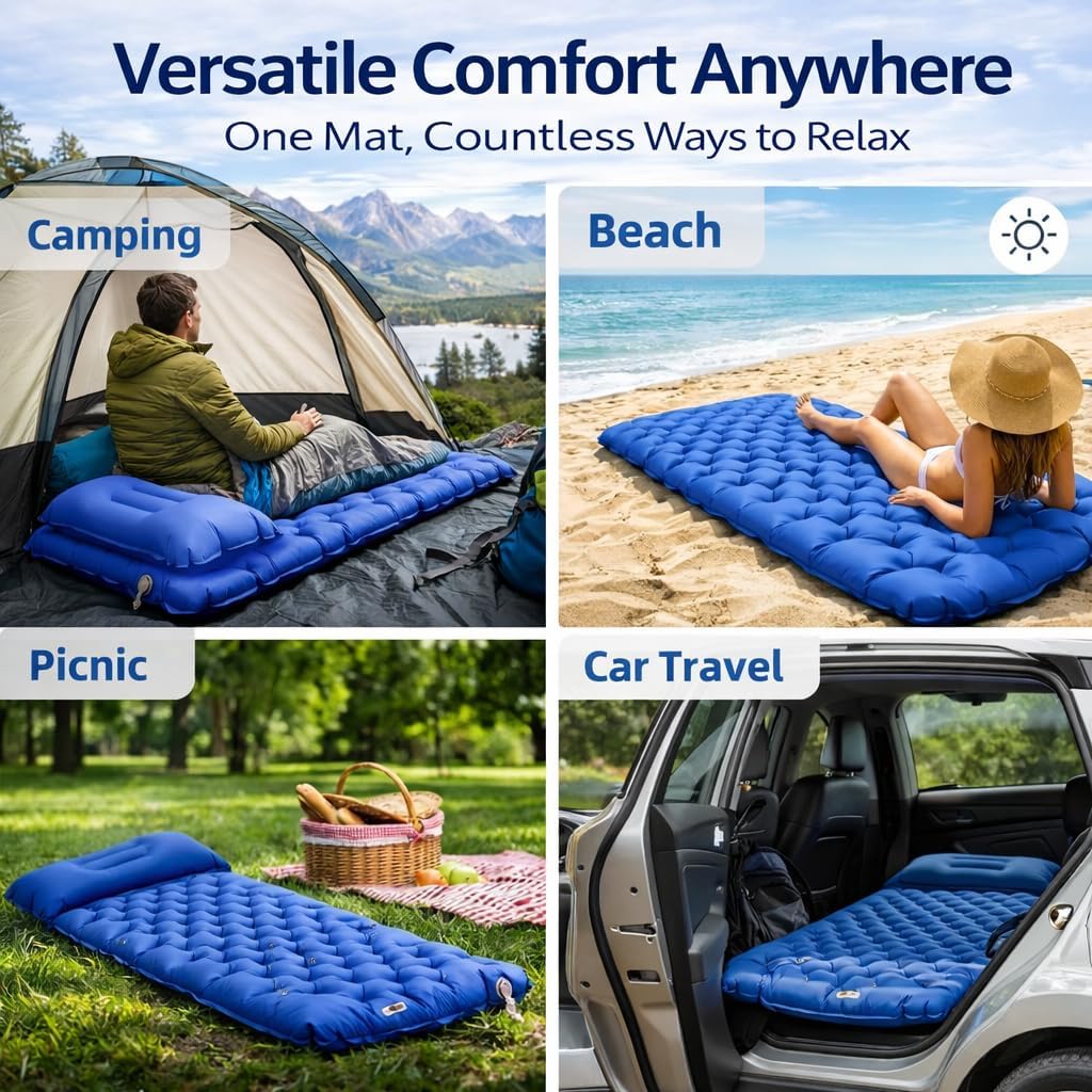 Lounge Mat - Your Portable Chill Zone, Thick Memory Foam Sleeping Pad for Outdoor Camping, Self Inflating Travel Air Mattress with Pump, Folding Backpacking Bed for Mat Hiking & Travel (Orange)