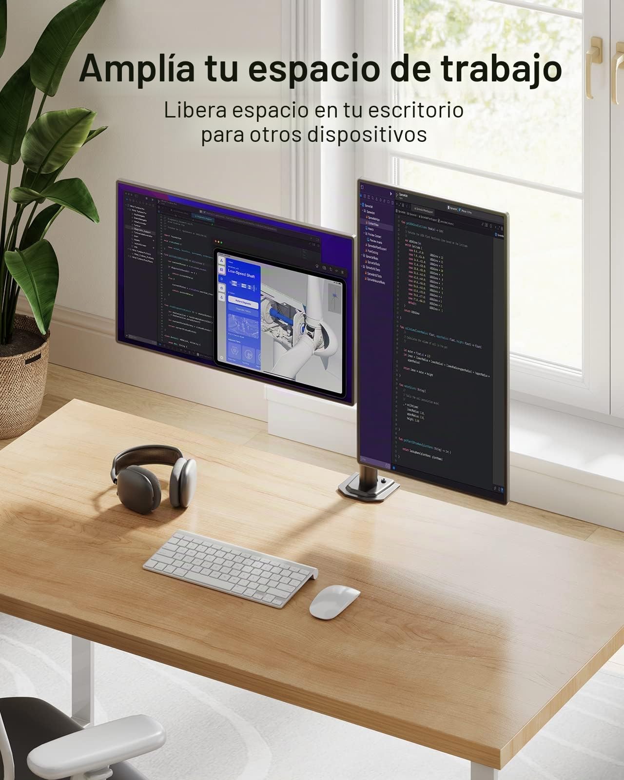 HUANUO Soporte de Monitor Dual para Pantallas de 13 a 30 Pulgadas, Brazo de Monitor Doble Ajustable con rotación giratoria de inclinación, 10 kg por Brazo, Soporte de Pantalla Doble para Montaje VESA