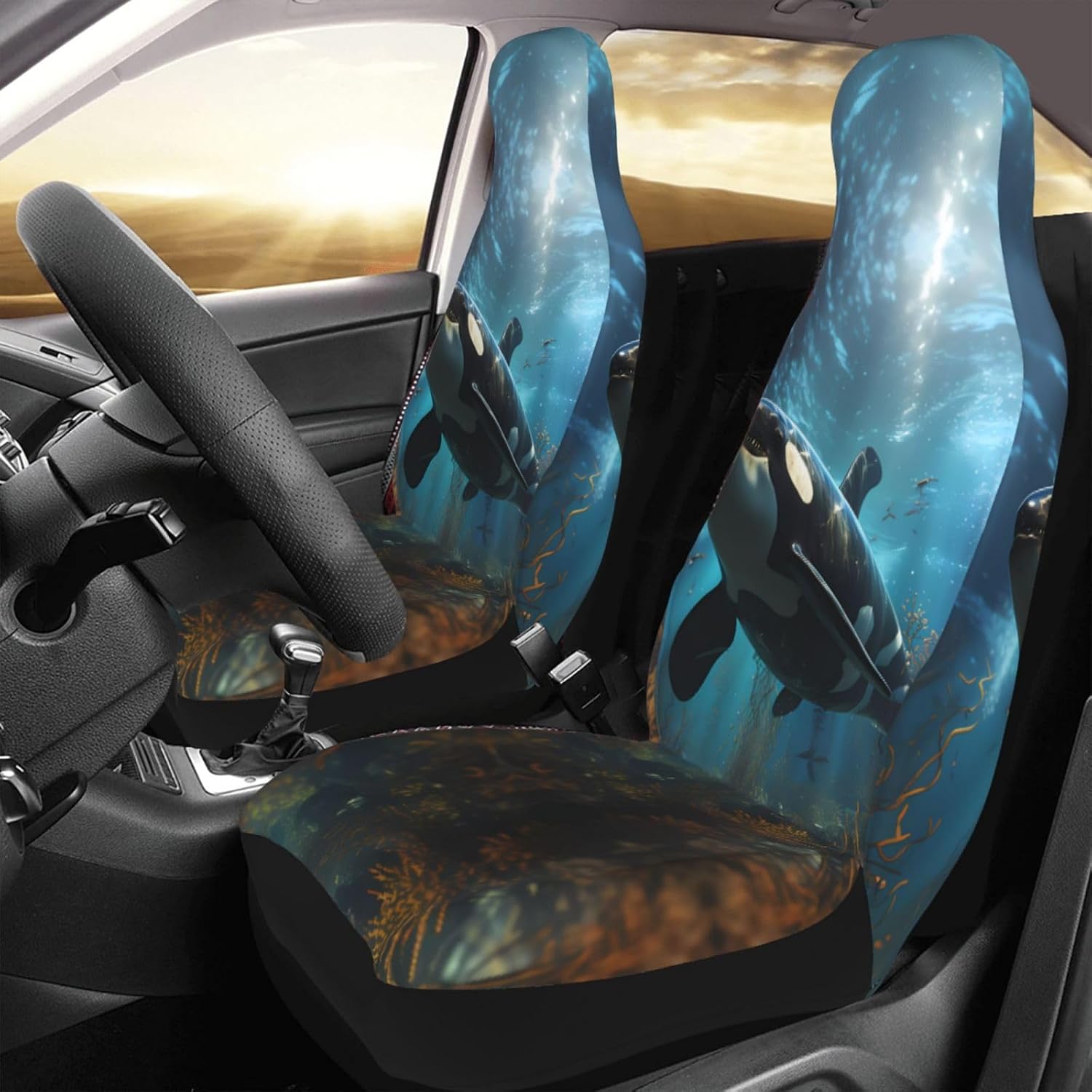 Universal Huge Killer Whales Printed car seat Covers are Suitable for Most Seats in Trucks, Vans, and Other Similar Vehicles.