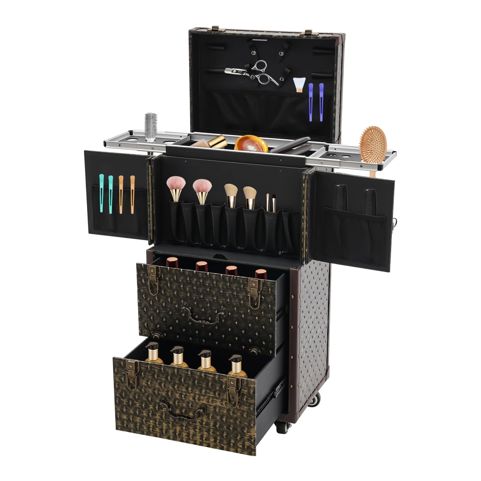 Equipaje Cosmético Tren Cosmético Equipaje de Salón de Belleza, Estuche de Tren de Maquillaje con Ruedas y Cerradura Carrito de Peluquería Estilista Salón de Belleza Equipaje Cos