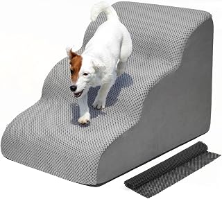 Petbank Dog Stairs Ramp, 3 Tiers High Density Foam Dog Ramp Extra Wide Non-Slip Pet Stairs for High Beds or Couch Pet Steps for Small Dogs, Older Dogs, Injured Dogs or Cats