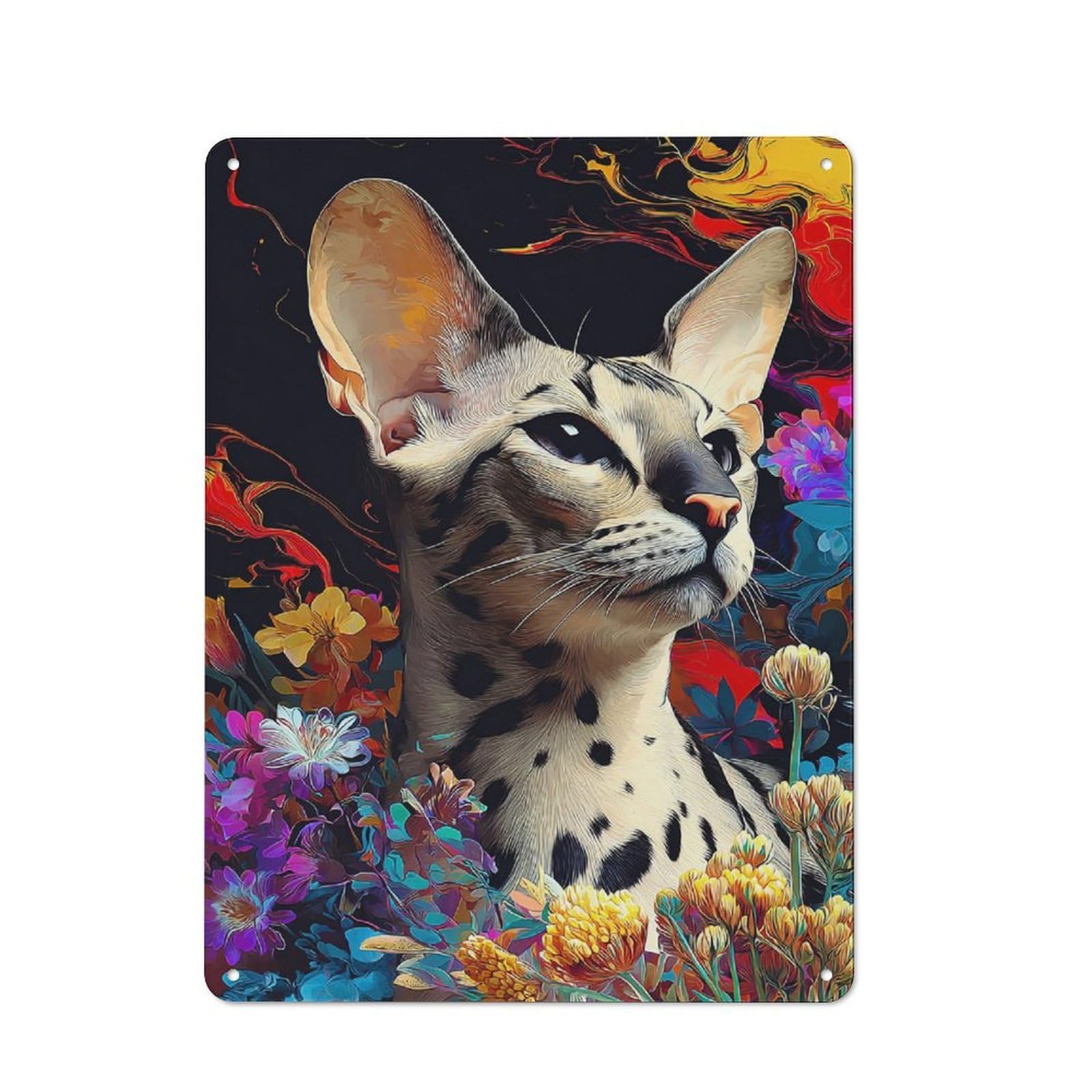 Junmoney Floral Feline Fantasy Rustic Metal Plaque 40X30cm For Hobby Room Or Studio, For Creative Interior Collectors