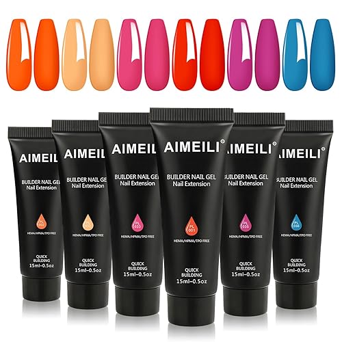 AIMEILI Kit de gel de extensión de uñas de polietileno sin hema, 6 colores rosa neón para mejorar las uñas, diseño de arte de uñas, bricolaje, salón