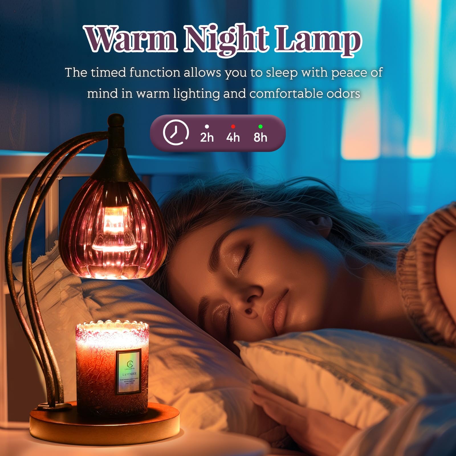 Candle Warmer Lamp with Timer Dimmer - Candle Light Warmer for Jar Candles with 2 Bulbs - Electric Candle Lamp Wax Warmer for Scented Wax Housewarming Gifts New Home Decor for Women Purple Black