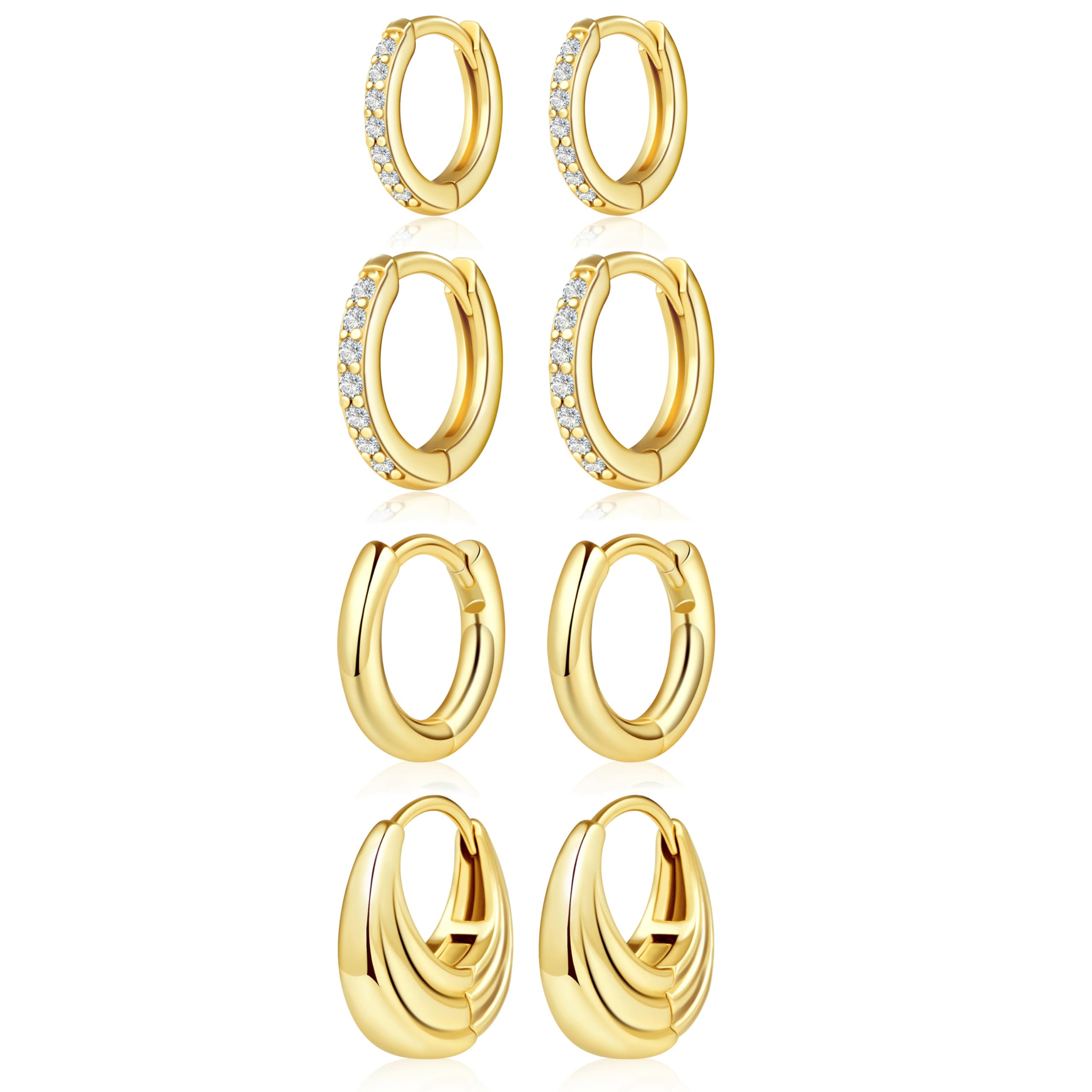 Small Gold Huggie Hoop Earrings Set for Women Men Hypoallergenic 14K Plated Stack Cartilage Earrings, Multiple Piercing Lightweight Mini Thin Cute Dainty Trendy Jewelry Set Christmas Gifts for Women