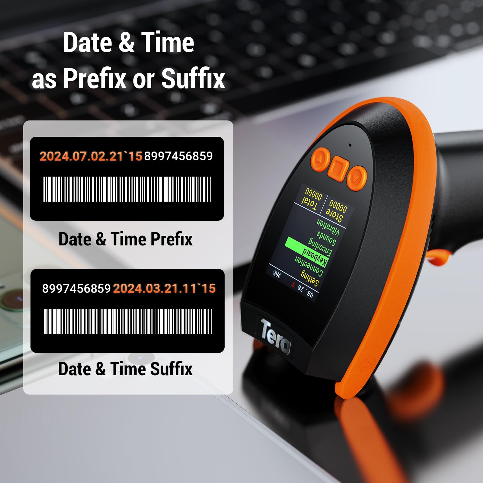 Tera Lecteur De Codes-barres 2D Sans Fil : Avec écran De Réglage Numérique Et Clavier Fonctionne Avec Bluetooth Et Sans Fil 24 G Et Usb Filaire Lecteur De Codes Barres Portable 1d 2d Qr Avec