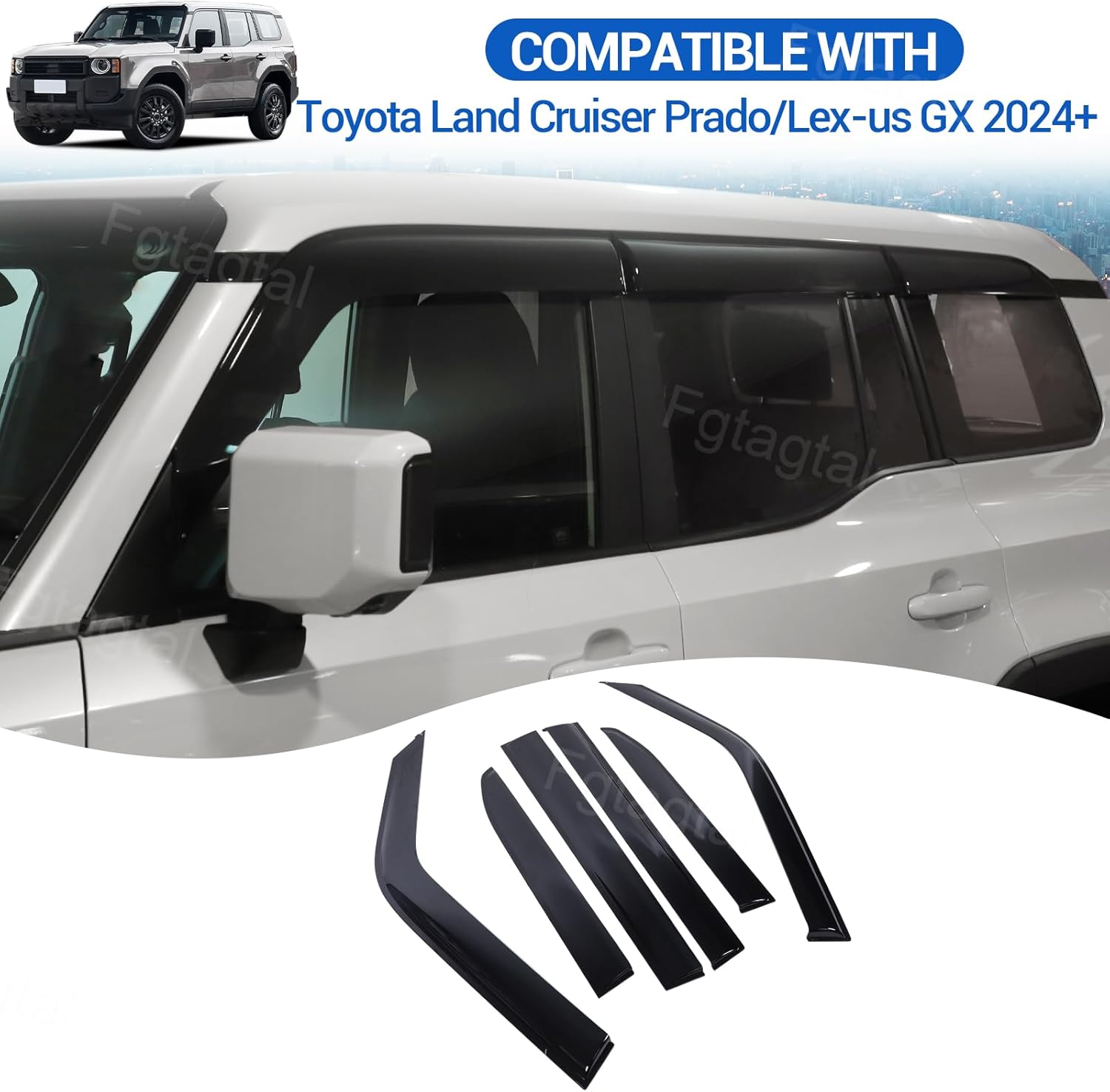Side Window Rain Guards Visor Deflectors Compatible with Toyota Land Cruiser Prado J250 LC250/Lexus GX 2024 2025 Window Deflectors ABS Outside Mount Rain Guards, 6PCS