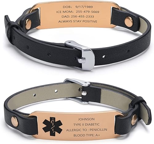 MEALGUET Pulsera de identificación médica para mujer pulsera de alerta médica de acero inoxidable con grabado gratuito