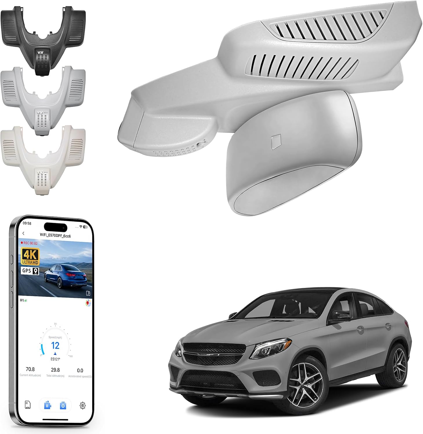 Mangoal 4K Dash Cam Custom fit for Mercedes-Benz GLE(W166/C292) 2016-2019 & GLS(X166) 2017-2019(Model B Gray), 4MATIC, OEM Look, Loop Recording, UHD 2160P Video, App & WiFi, 64GB Card, GPS