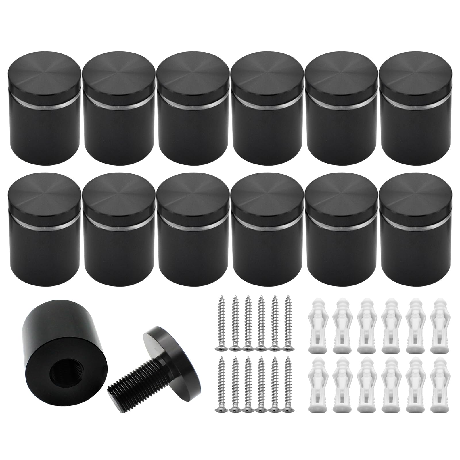 Kenshire Black Anodized 12Pcs 25X25mm Aluminum Solid Sign Standoff Wall Mounts Advertising Screws Fixings Standoffs Fixing For Acrylic Signs Display (Black Anodized)
