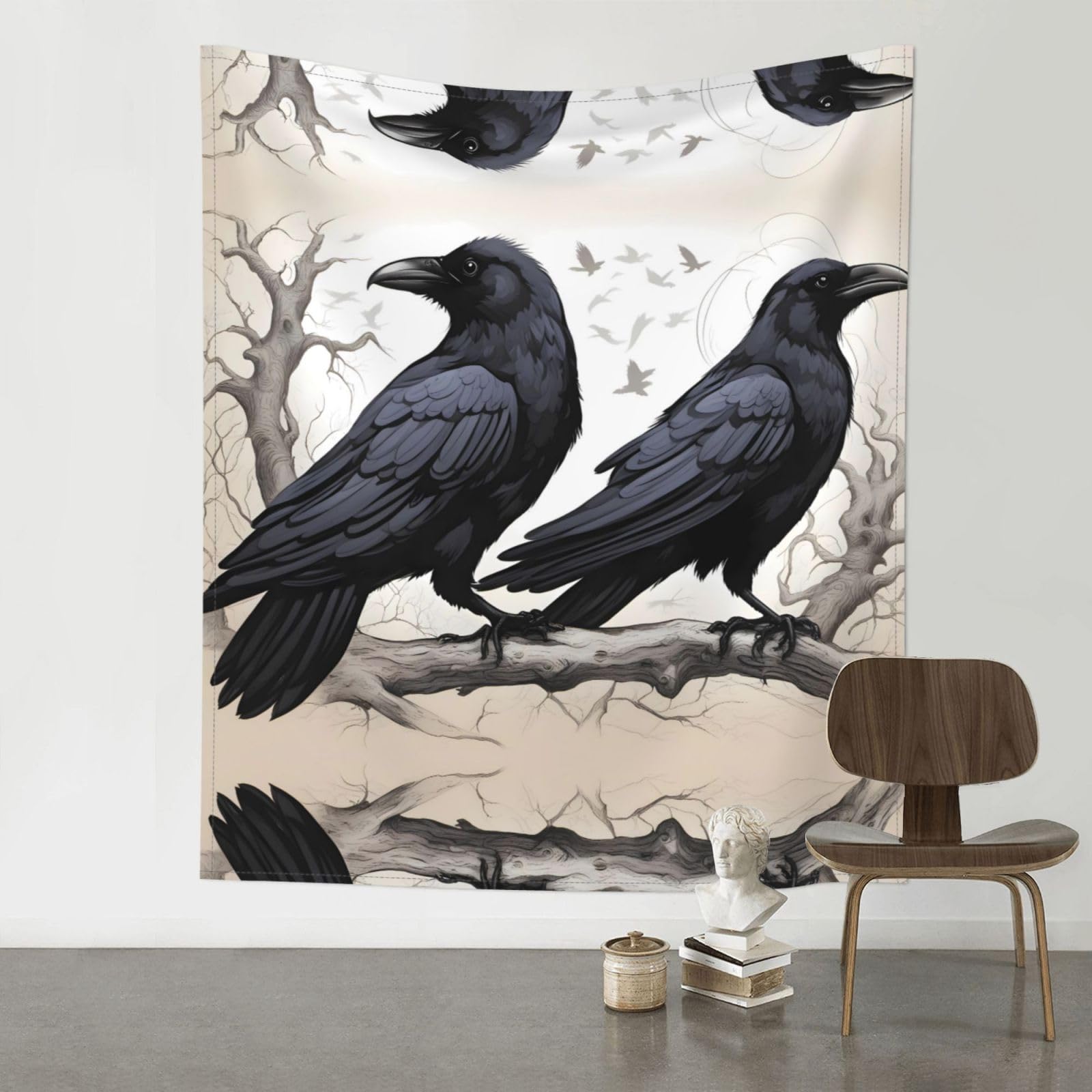 Tapiz de cuervos negros BROLEO de 152 x 129 cm para renovar paredes vacías 8