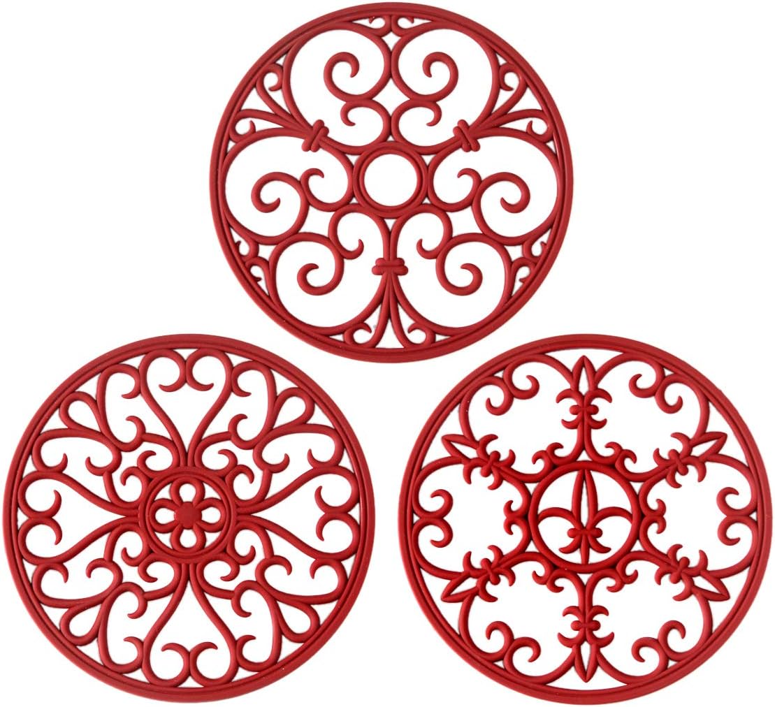 colindaSilicone Trivet Set of 3 - Heat Resistant & Non-Slip - Merlot Red - Round - Kitchen Trivets