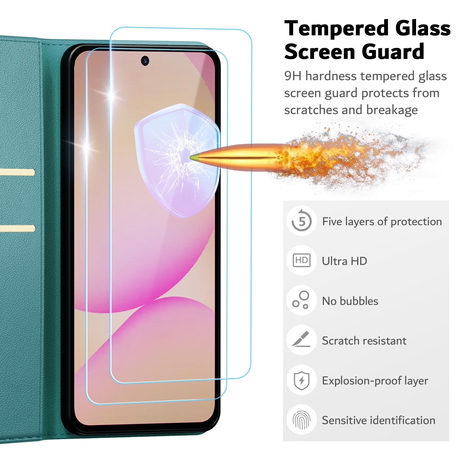 Etui do Samsung Galaxy A57 5G książka ze skóry PU, [z 2 sztukami szkła hartowanego] Odporny na wstrząsy futerał na portfel [blokada RFID] [Funkcja stojaka] [gniazdo kart], zielony