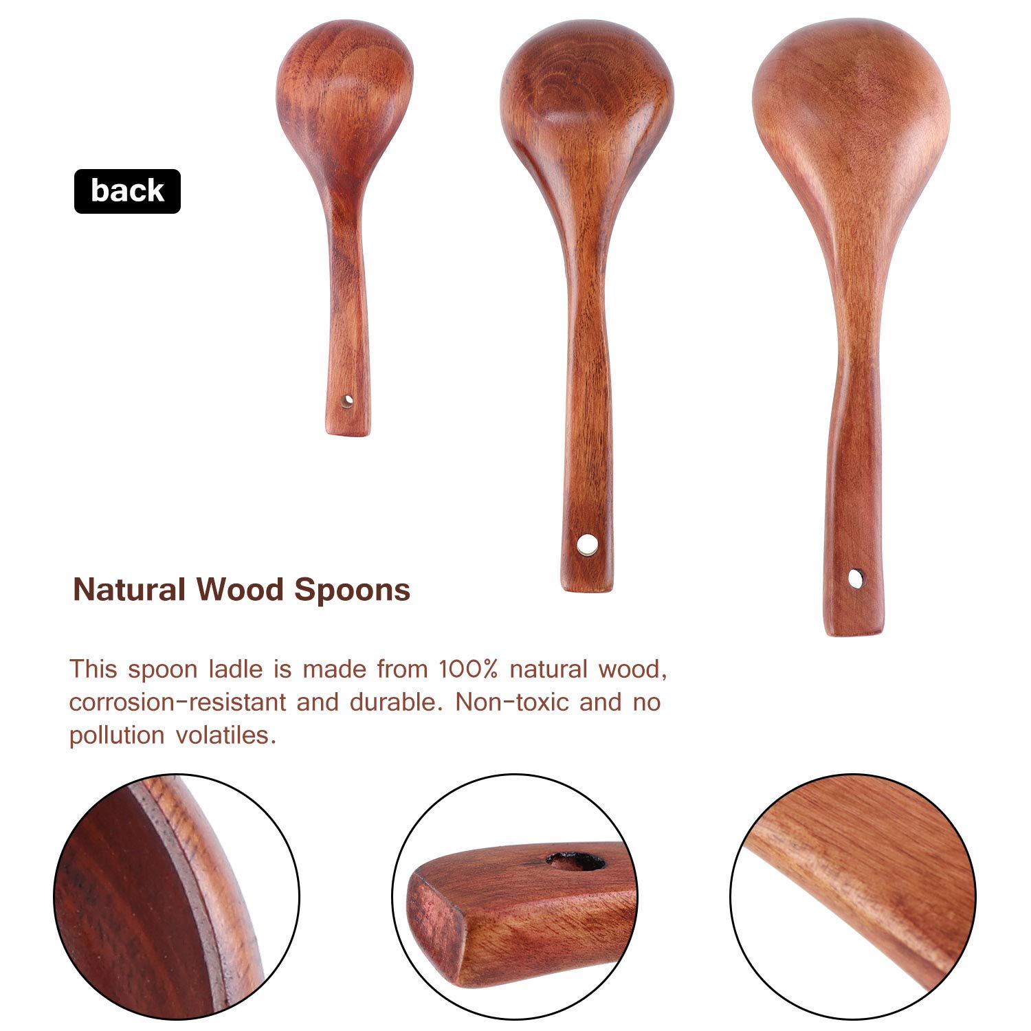 DOPENSPI Houten soeplepel van hout, 28 cm lang handvat, grote