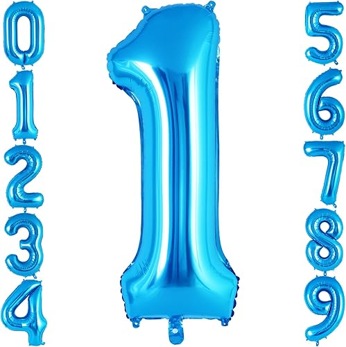Globo azul número 1 de 40 pulgadas, globos grandes de aluminio con helio, globos gigantes gigantes de Mylar número 1 para 1 primer cumpleaños,