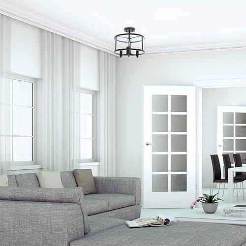 Miniatura 5 de Elegant Designs FM1005-BLK - Pantalla mediana de hierro y vidrio de 13 pulgadas, estilo tradicional de granja, industrial, montaje en techo,