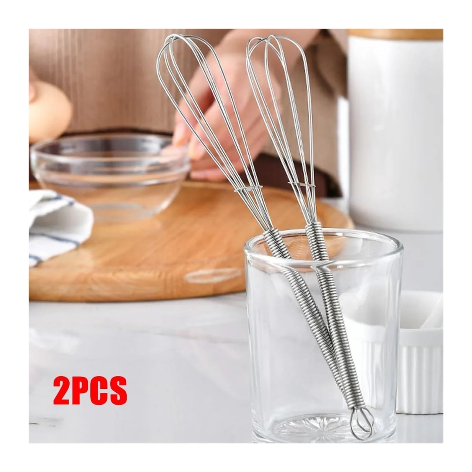 2 Pezzi Frusta Lunga 18 cm, 304 Acciaio Inossidabile Manuale for Uso Domestico Piccolo Bastone di miscelazione, Manico a Molla Frusta for Uova, Panna montata