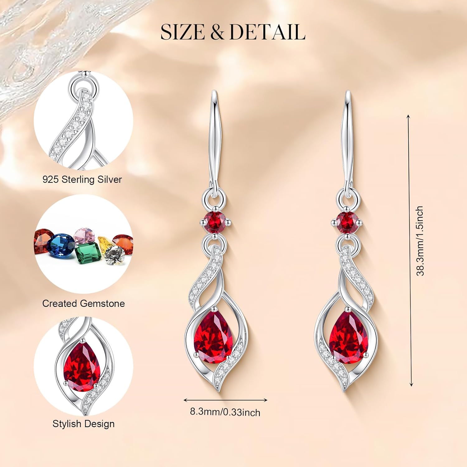 FANCIME Gift for Women Birthstone Dangle Earrings for Her Teardrop Birthstone Earrings S925 Sterling Silver infinity Love Birthday Gifts for Mom Women - Image 2