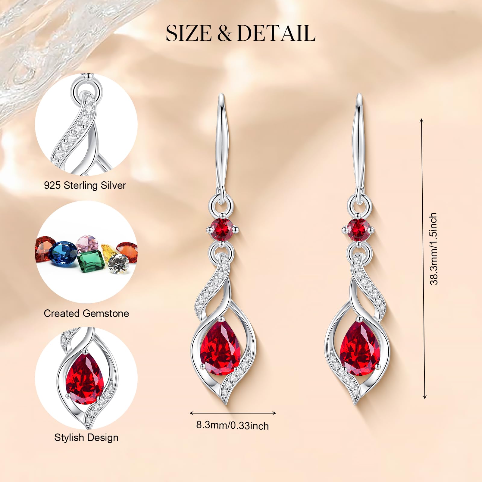 FANCIME Orecchini pendenti con pietra portafortuna, argento sterling S925, simbolo dell'infinito: regali di compleanno per la mamma e per le donne