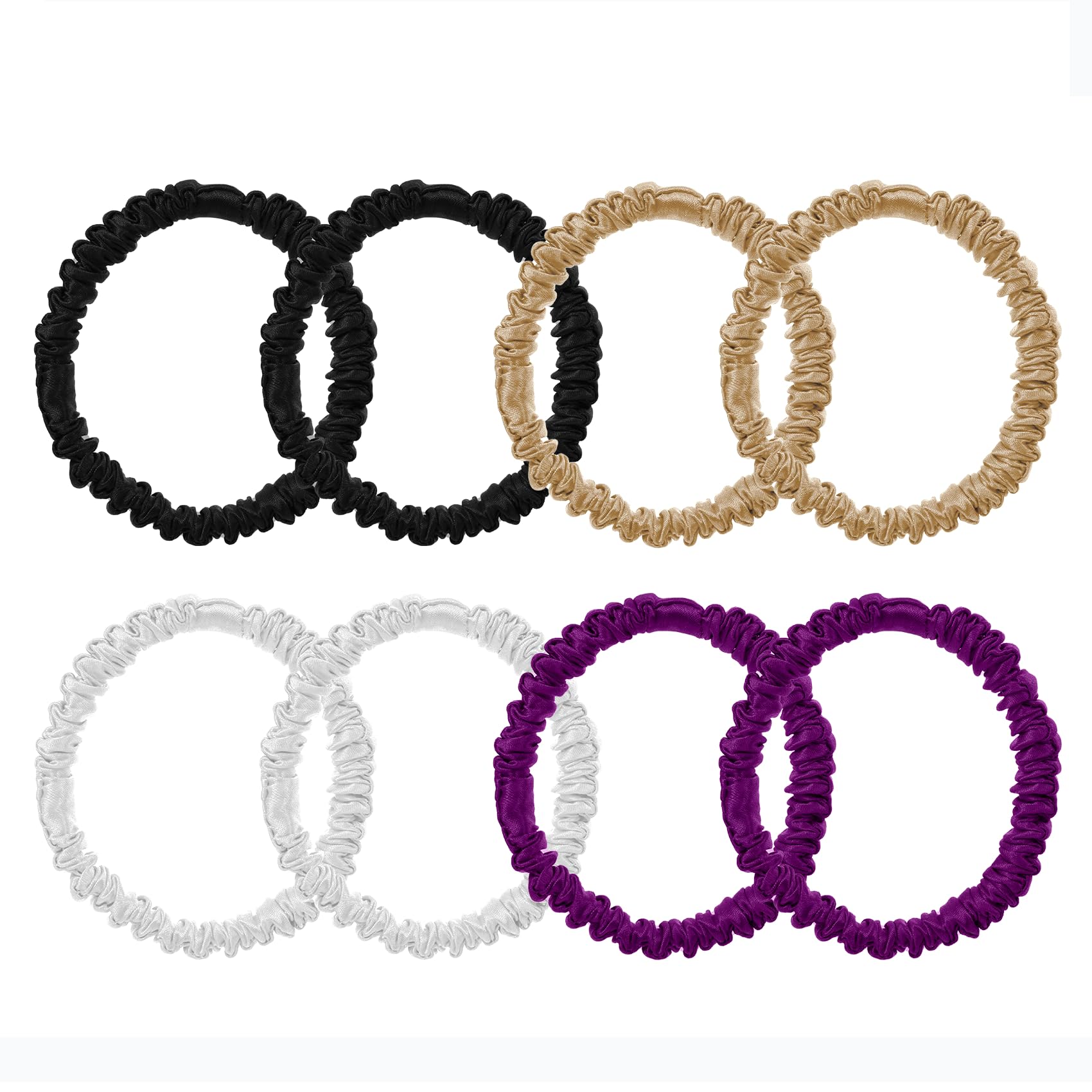 Uisgong 8 Pcs Set 100% Pure Mulberry Silk Hair Scrunchies for Women Girls Curly Thick Thin Hair, Black