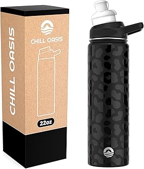 Water Bottle | Compatible With Popular Flavor Cartridges | BPA Free, Leak Proof, Double-Walled Vacuum Insulated Stainless Steel, and Dishwasher Safe | Cold for 24 Hours (Leopard, 22oz)