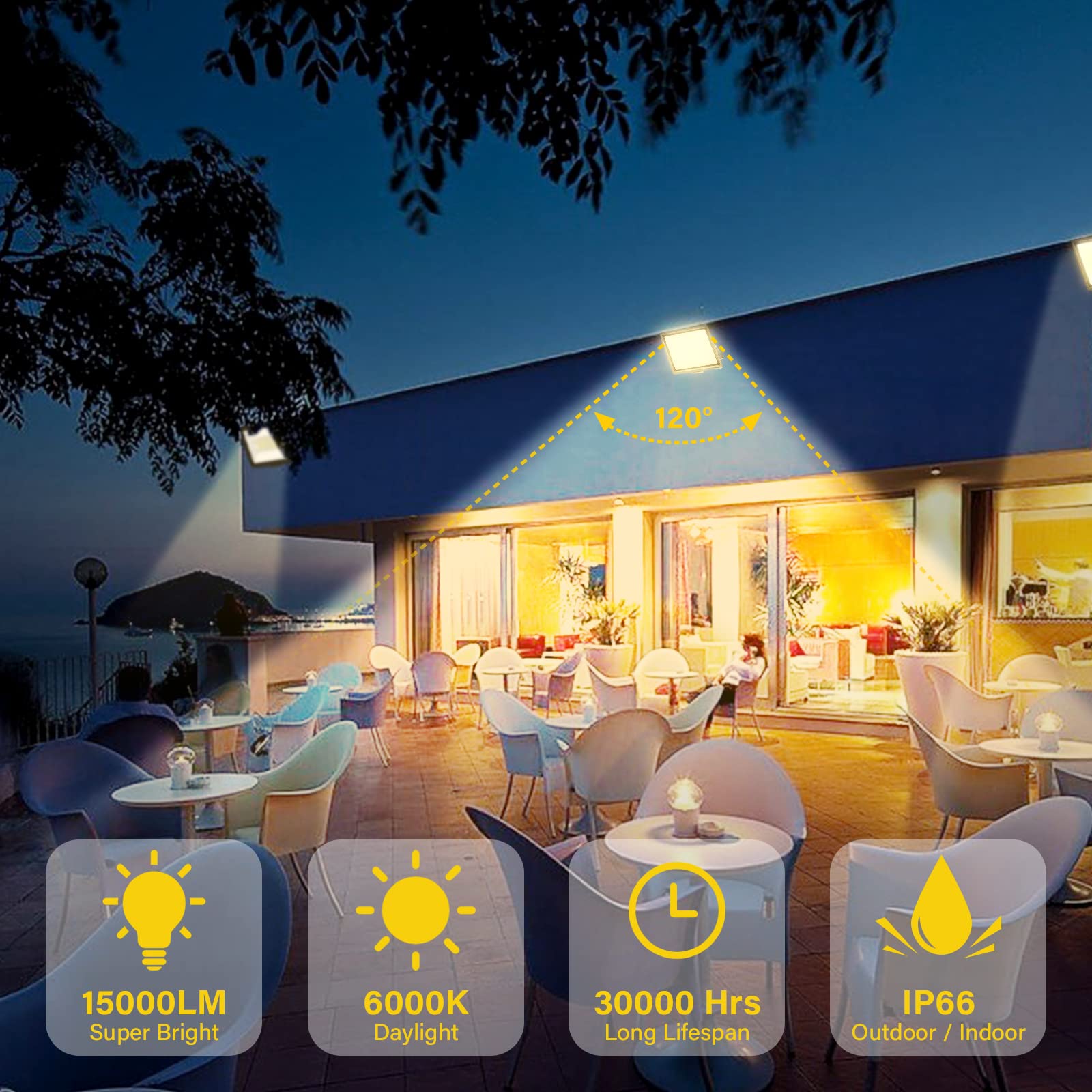 AUXTINGS 200W Led Strahler Außen mit Stecke, 20000LM Scheinwerfer Aussen IP66 Fluter 4000K Warmweiß Aussenstrahler Flutlichtstrahler mit 156cm Cable für Garten Hinterhof Auffahrt Garage Terrassen