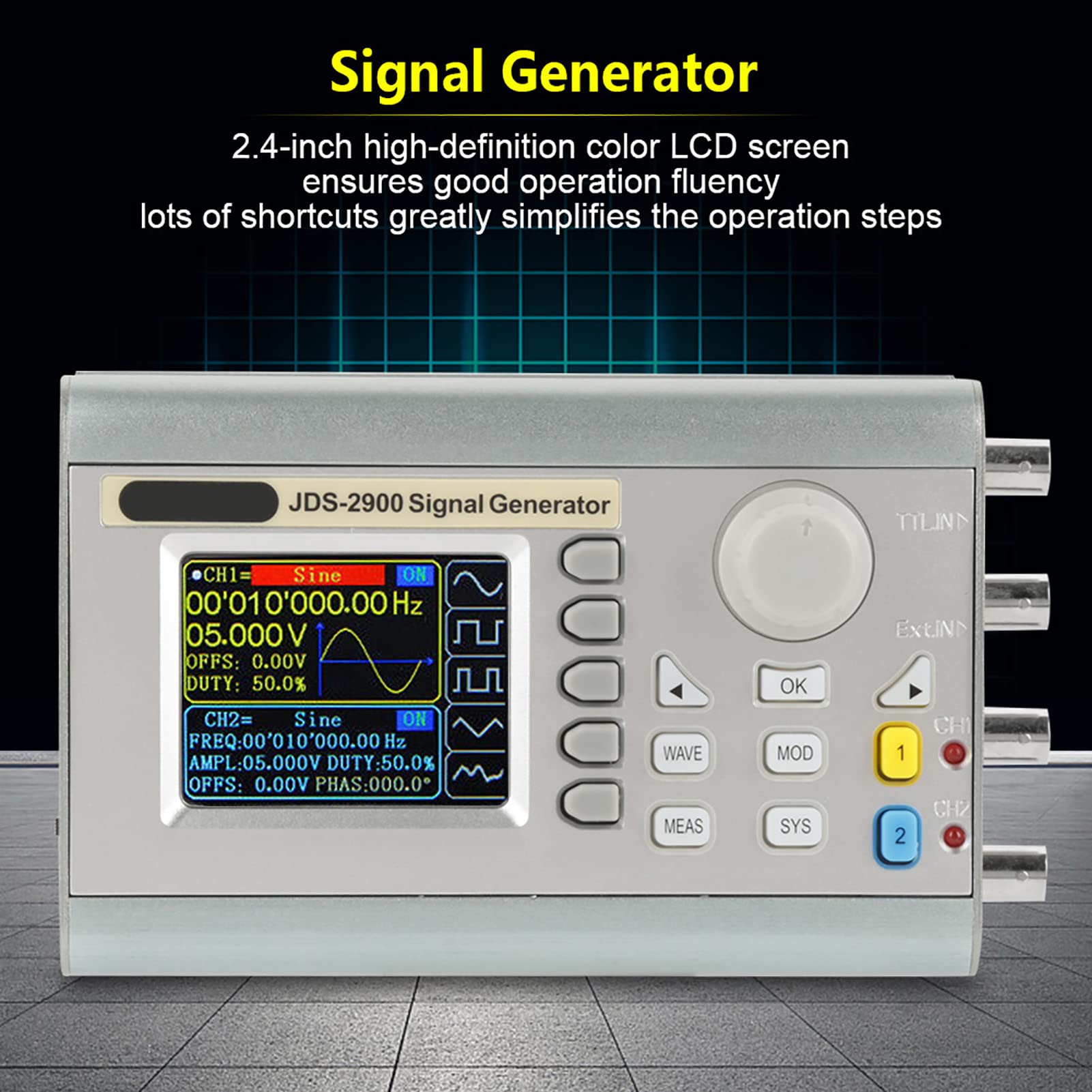 Cryfokt Generatore di Segnali DDS a Doppio Canale JDS2900, Generatore di Forme D'onda Arbitrarie a 60 MHz con Risoluzione Verticale a 14 Bit e Frequenza di (15 MHz Norma europea JDS2900)