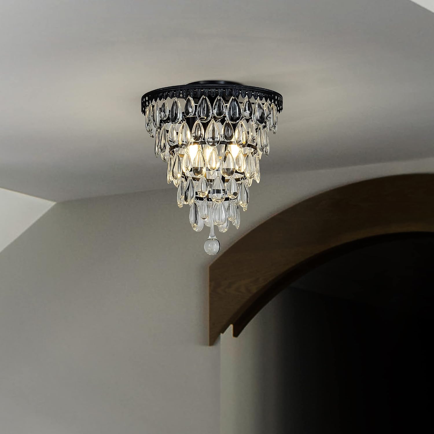 3-Light Glass Flush Mount Ceiling Light 