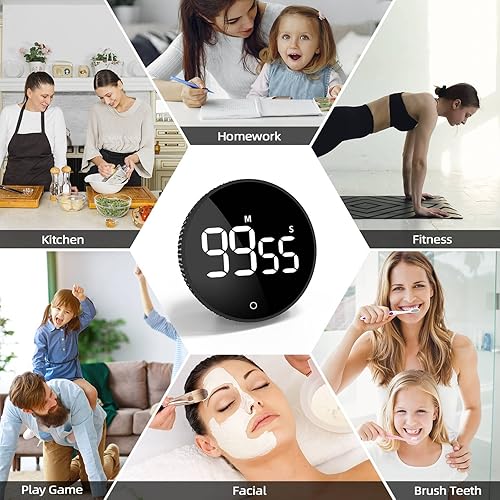 Miniatura 7 de LFF Temporizadores digitales de cocina, temporizador visual con pantalla LED grande, reloj de cuenta regresiva magnética para aulas, cocina,