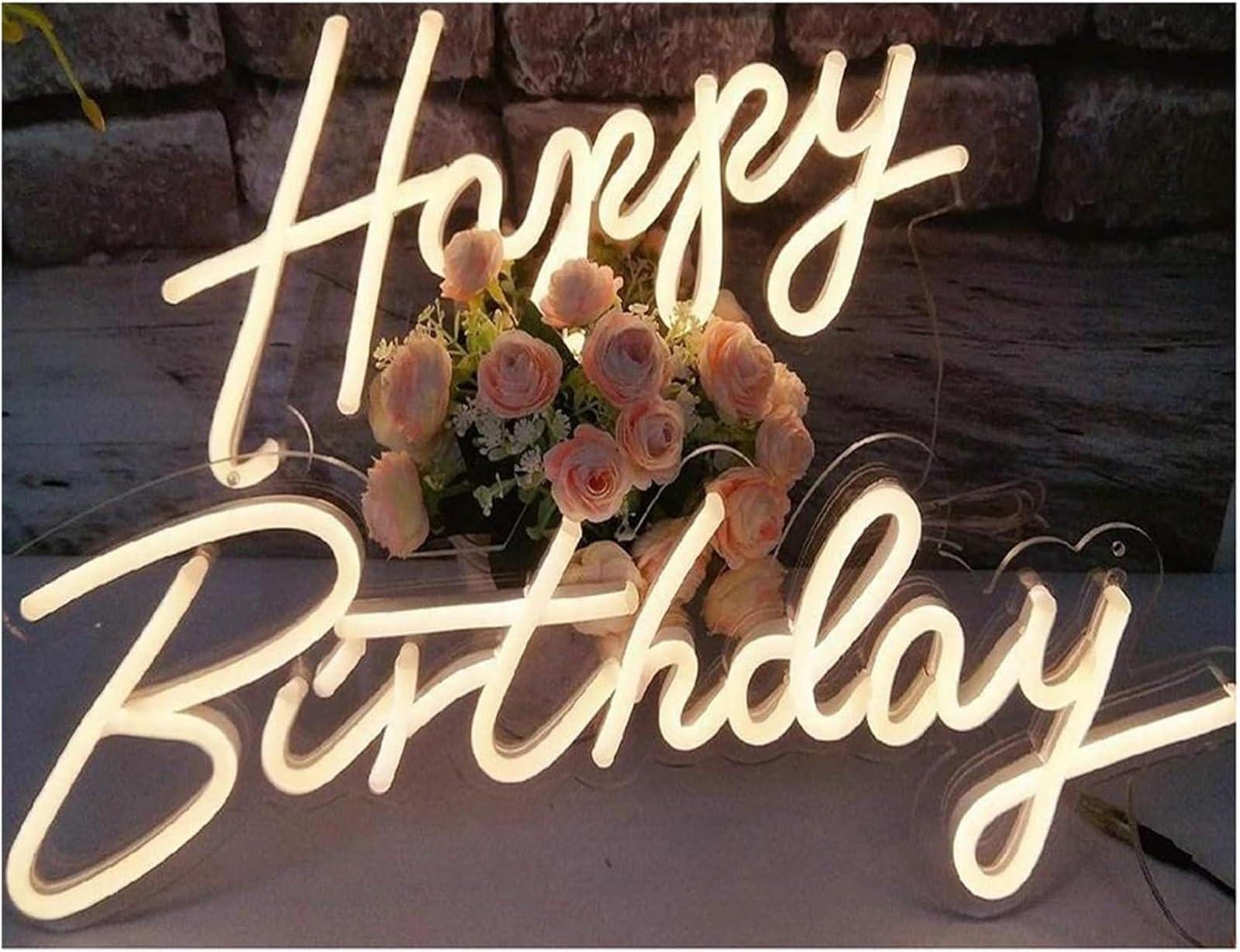 Zynther Neon lamp Colorful Letters Indoor Lighting Neon Sign Happy Birthday for Wall Decor Powered Panel(Warm White)