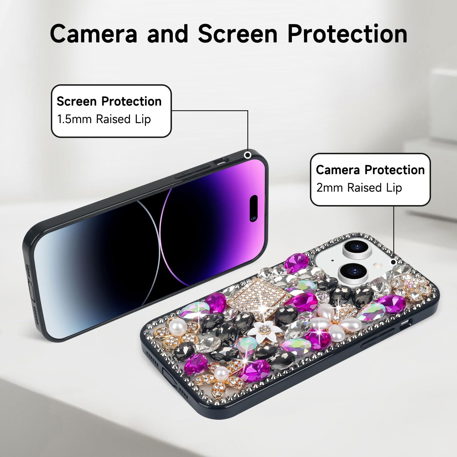 Losin Bling Hülle Für IPhone 14 – Mit 3D Glitzer Diamanten & Blumen, Handgeklebt, Weiche TPU, In Verschiedenen Farben