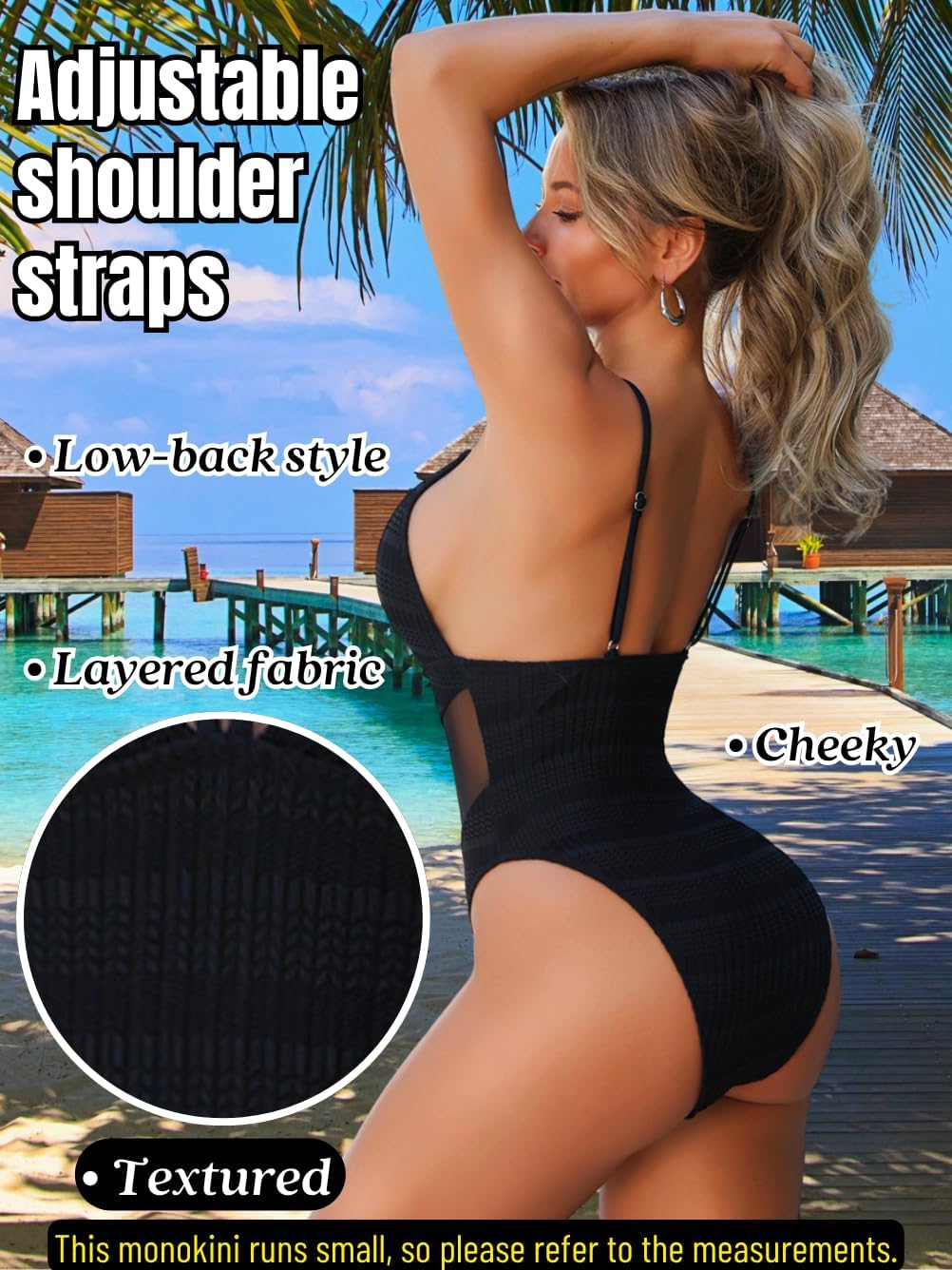 ChiaoLezhee Sexy One Piece Monokini for Women, Cheeky High Leg Deep-V Neck Swimsuits, Strappy Mesh Low-Back Bathing Suit - Image 3