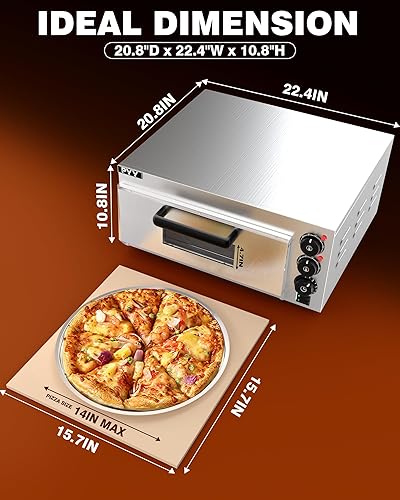 Miniatura 6 de PYY Horno eléctrico de pizza Hornos de pizza de encimera interior con ventana visual, olla comercial de pizza de 14 pulgadas 1800 W con piedra para