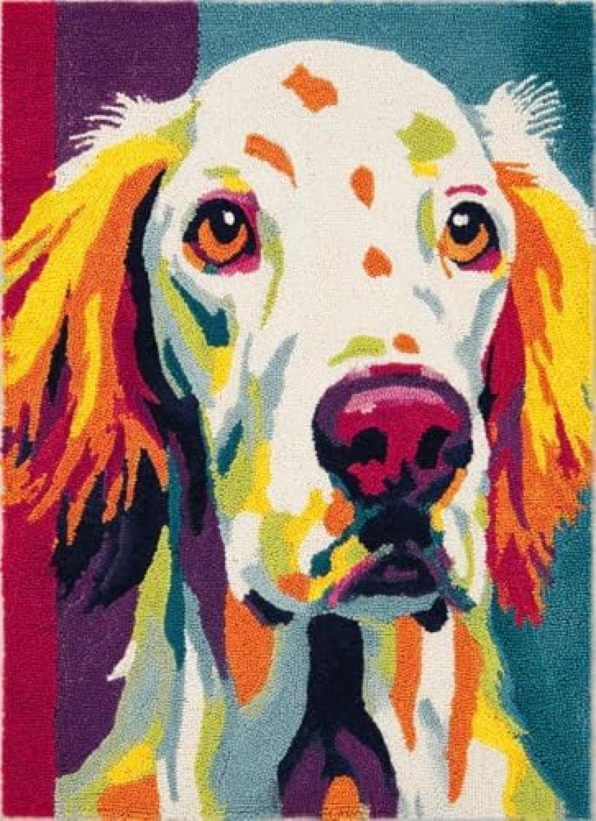XDEGHUANGSS Latch Hook Rug Kit English Setter Dog Cute Portrait with Pre-Printed Mat Cover DIY Cushion Crochet Yarn Hooking Craft Set for Floor Decor 38x52cm-4