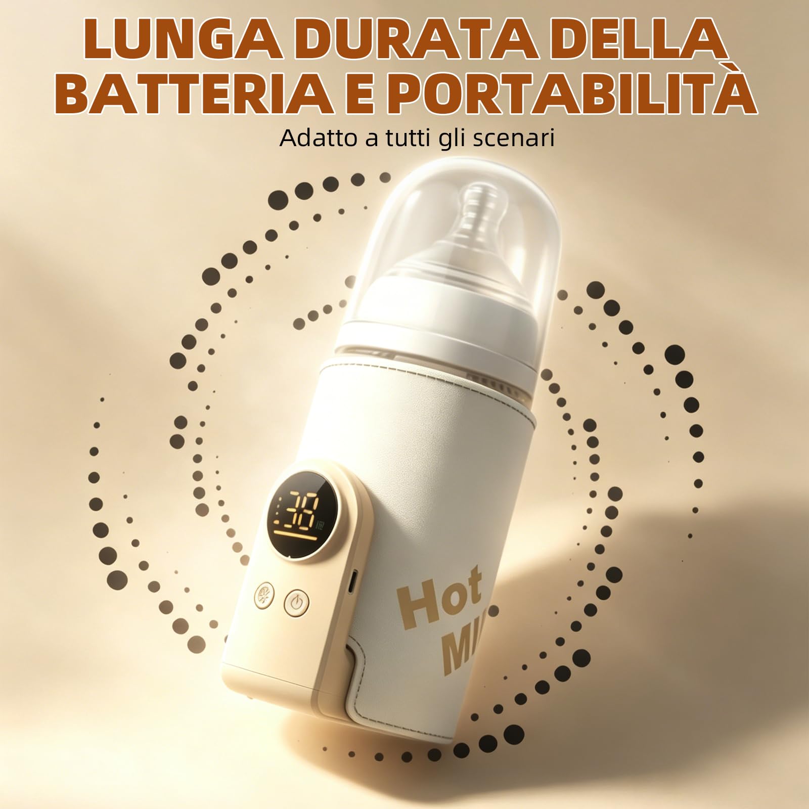 Scaldabiberon portatile con porta USB-C a 6 livelli di regolazione della temperatura (38-50°C), display LCD intelligente, ideale per riscaldare alimenti per neonati e alimenti per bambini. Un must per