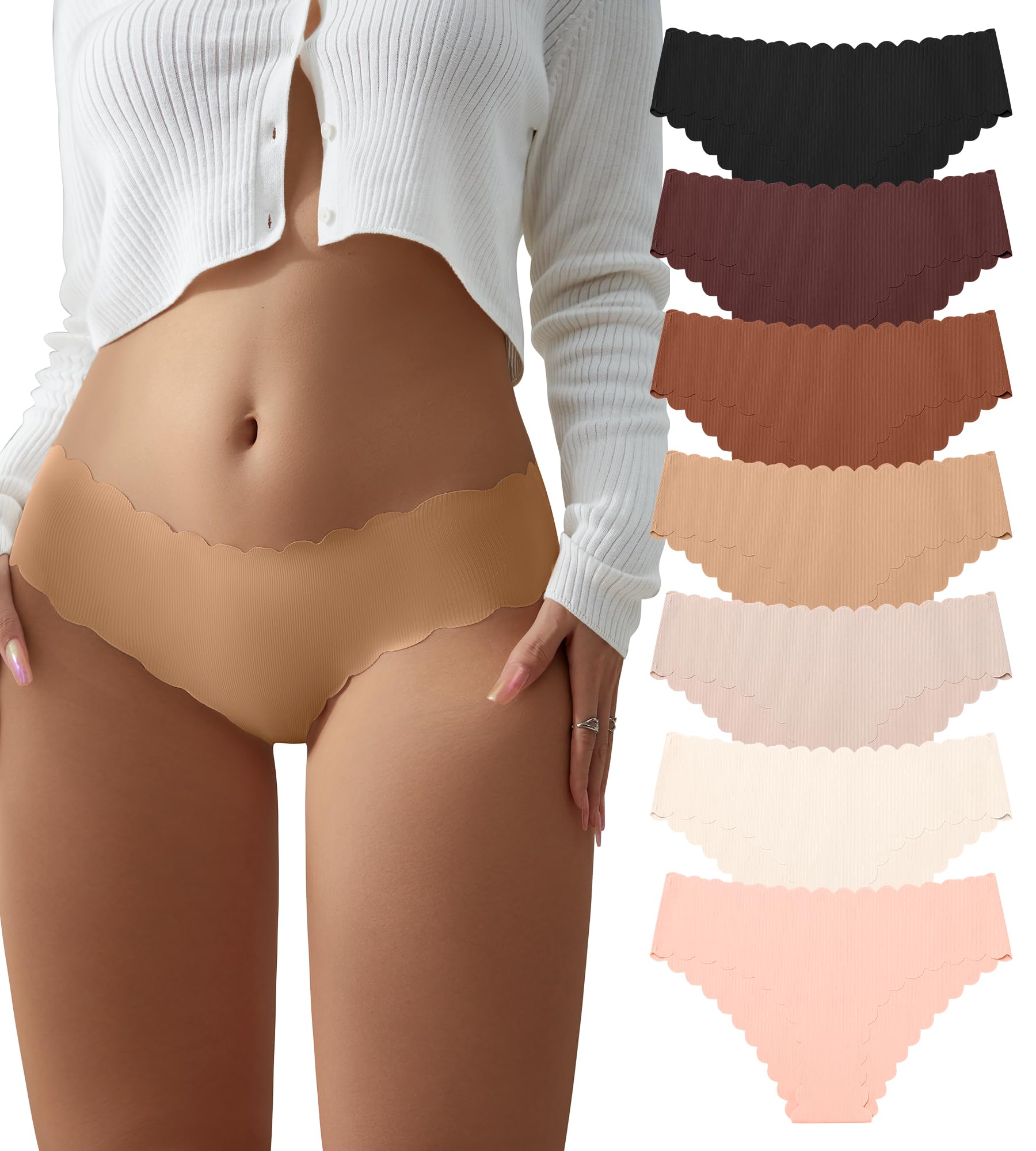 SHARICCA Damen Unterwäsche Nahtlos Slips Stretch Hipster Brazilian Slips Unsichtbar Weich Höschen Panties Streifen Bikinis Unterhosen für Frauen 7er Pack (Mehrfarbig-7P03, L)