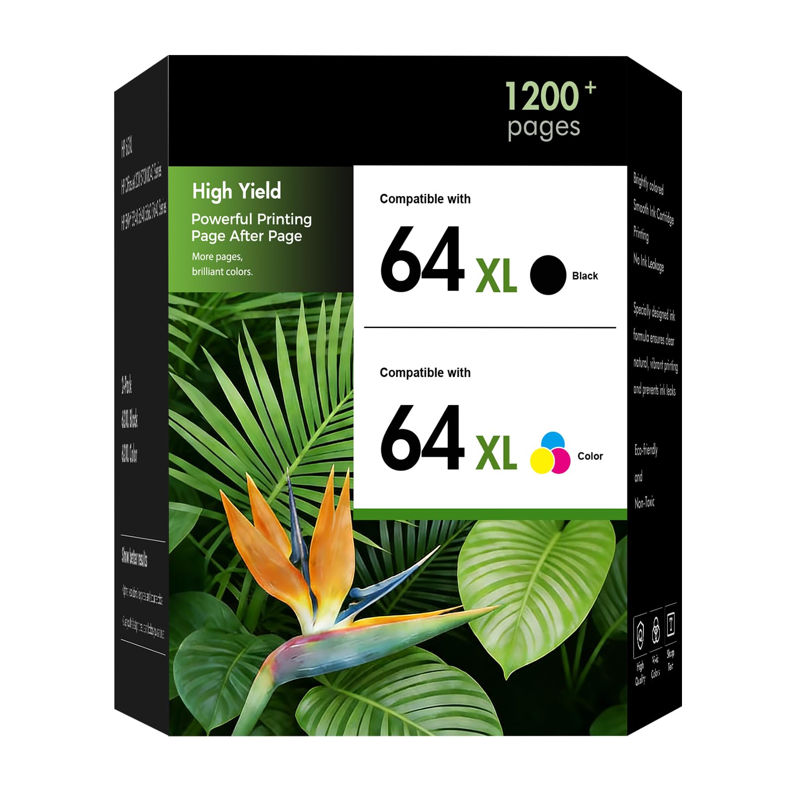 64XL Ink Cartridge Compatible Replacement for HP 64 XL HP64 Combo Pack High-Yield | Works with HP Envy Photo 7855 7864 7120 7130 7858 6252 6255 6258 Tango X Terra Printer (1 Black,1 Tri-Color)