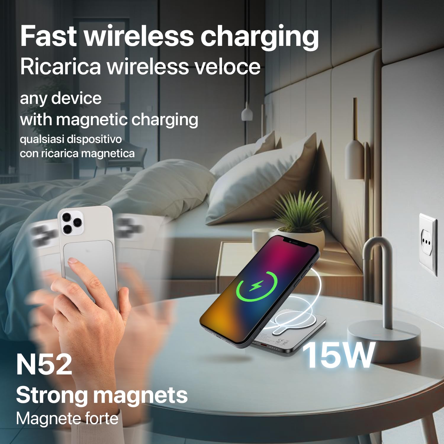 Cable Technologies MagPower powerbank magnétique sans Fil 5000mah PD20W USB-C Ultra Mince, Léger, Charge Rapide, Batterie Externe Power Bank Chargeur Portable Universel pour iPhone, Samsung, etc