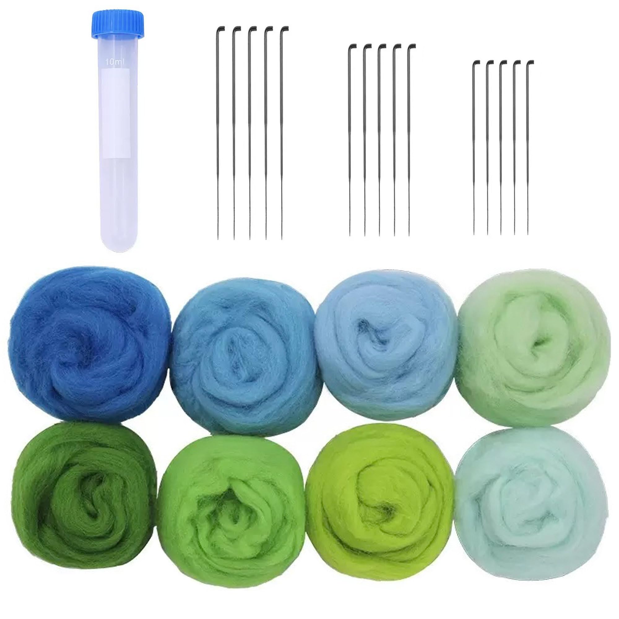 80g Needle Felting Kit -8 Colors Wool Roving with 15pcs Needle Wool Felt Tools for DIY Craft