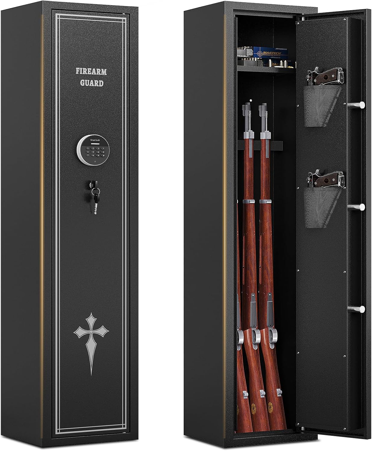 3 Gun Safe for Rifle and Pistols Electronic Gun Security Cabinet Quick Access Rifle Security Safes Gun Cabinet for Shotguns with Built-in Removable Storage Shelf