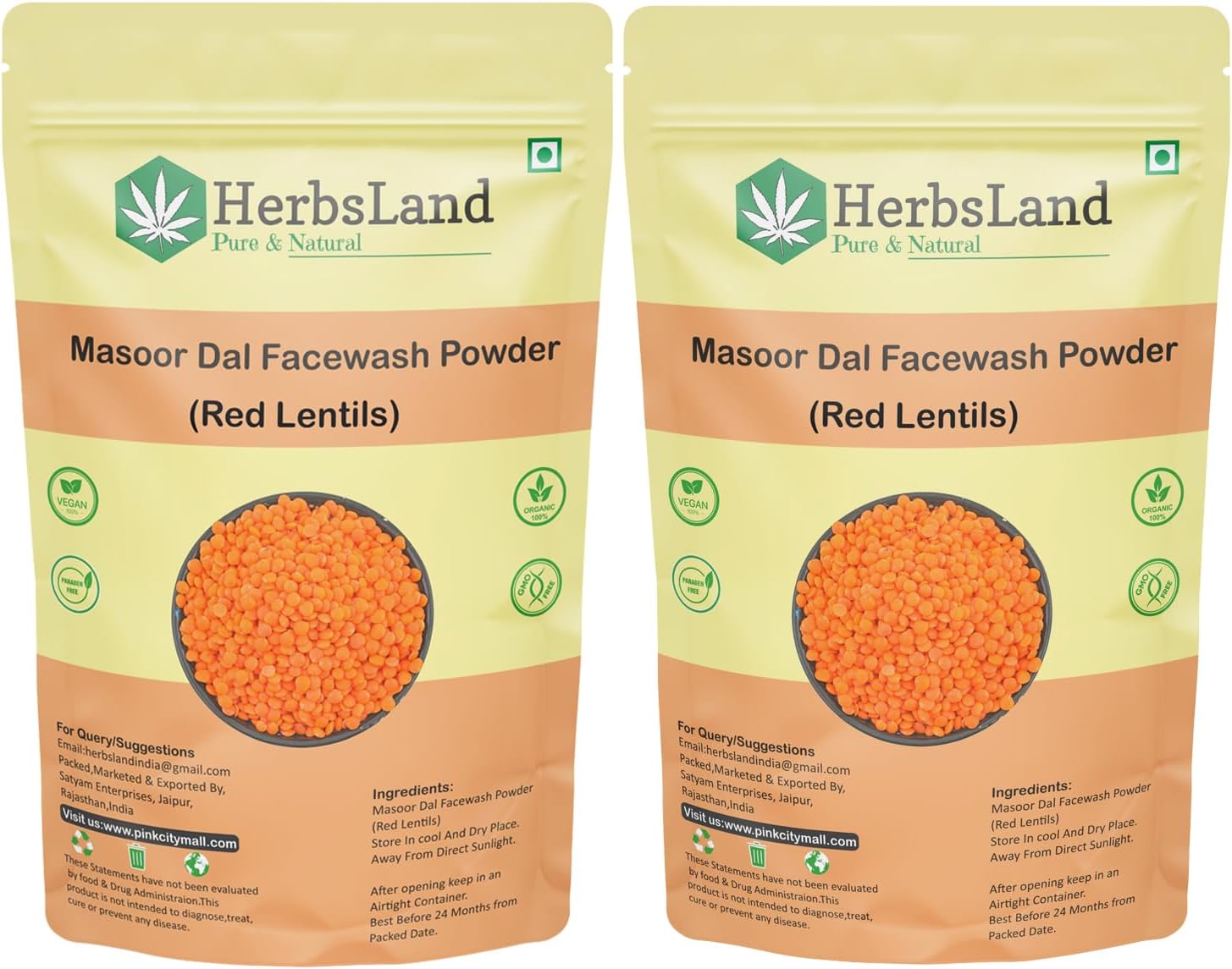 HerbsLand® 100% Pure and Natural Masoor Dal Facewash Powder For Skin, Face Pack | Face Mask for Fairness | Tanning & Glowing Skin (200 gm)