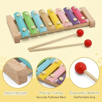 Glockenspiel Musical Instruments for Music Enthusiasts, Pastel Coloured Percussion Instrument with club, Educational and Recreational Musical Equipment