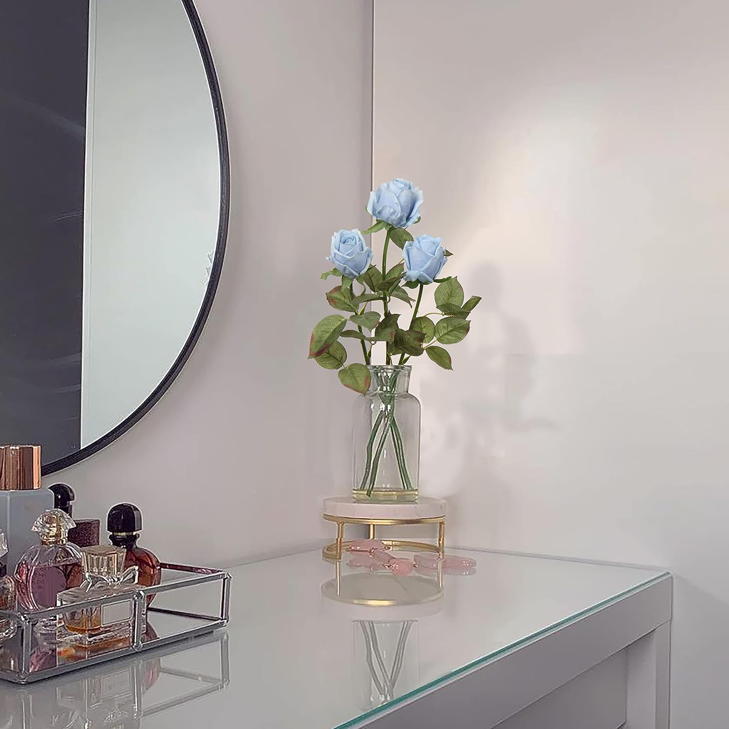 Artificial Realistic Roses Blue Flowers 24" Real Touch Silk Roses Bouquet Long Stems Rose for Flower Arrangement Fake Roses Decor for Home Party Wedding Table Centerpieces Roses Realistic - 5 Pcs - Image 4