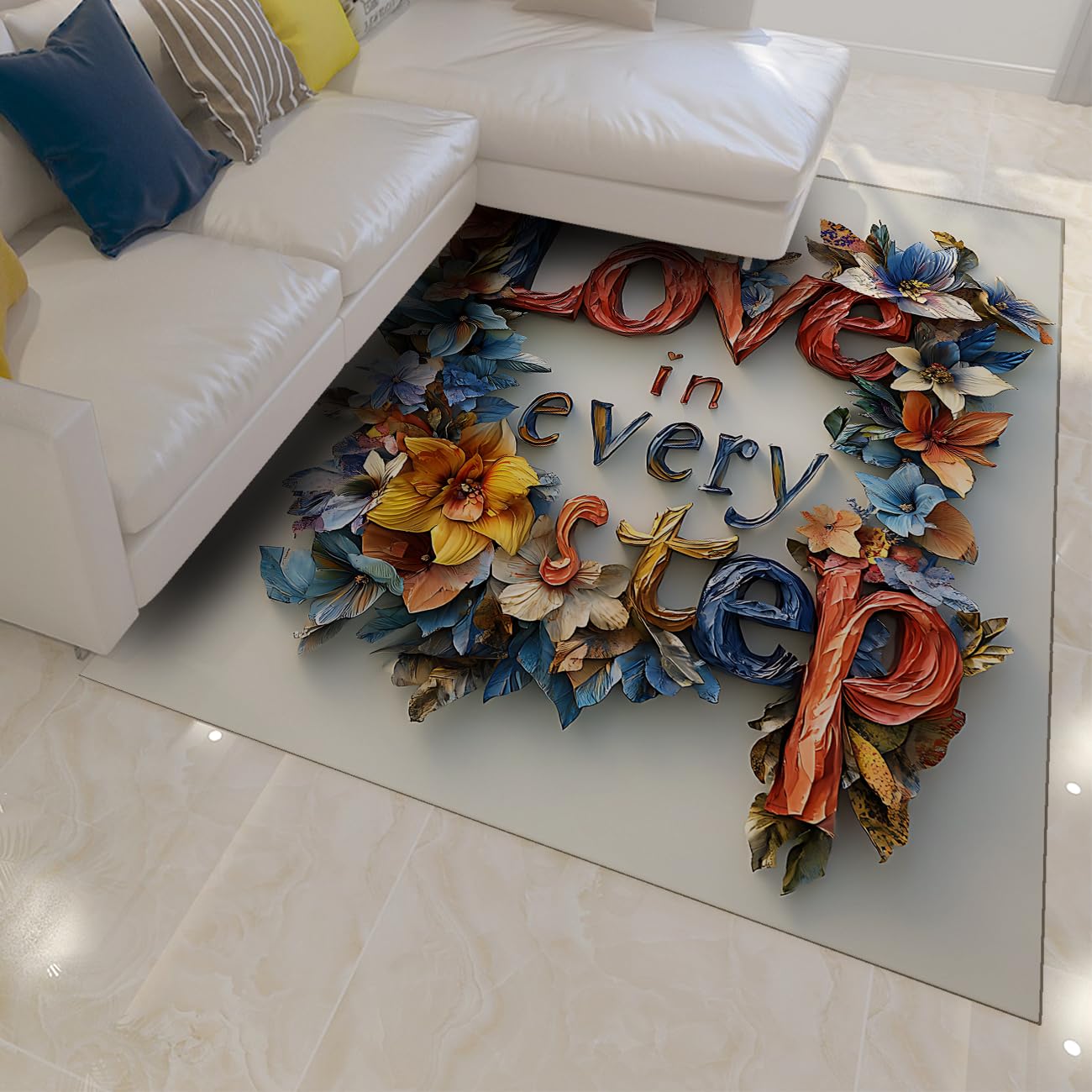 Dywaniki kuchenne Miłość w każdym kroku 160 x 230 cm 3D kolorowe kwiaty duże niskie włosie antypoślizgowe dywany przytulny wystrój domu gospodarstwo