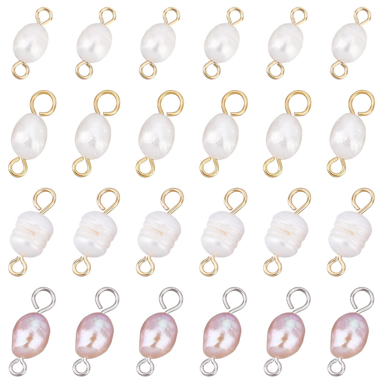 NBEADS40 Pcs 4 Styles Pearl Pendant Connectors, Natural Freshwater Pearl Links, Pearl Beads Links Irregular Shape Pearl Charms with Pins for Necklace Bracelet Jewelry Making