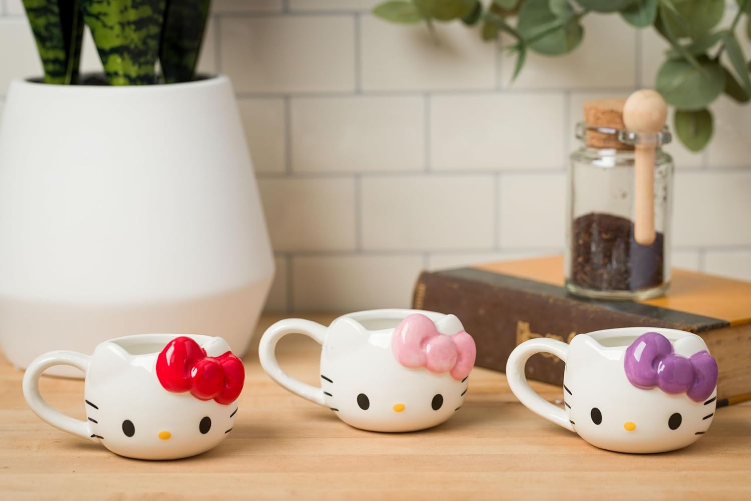 Silver Buffalo Sanrio Hello Kitty Different Color Bows 3 Pack Ceramic 3D Sculpted Mini Cup Set with Handles, Perfect as a Sugar, Cream, or Milk Set, 3.5 Ounces - Image 3