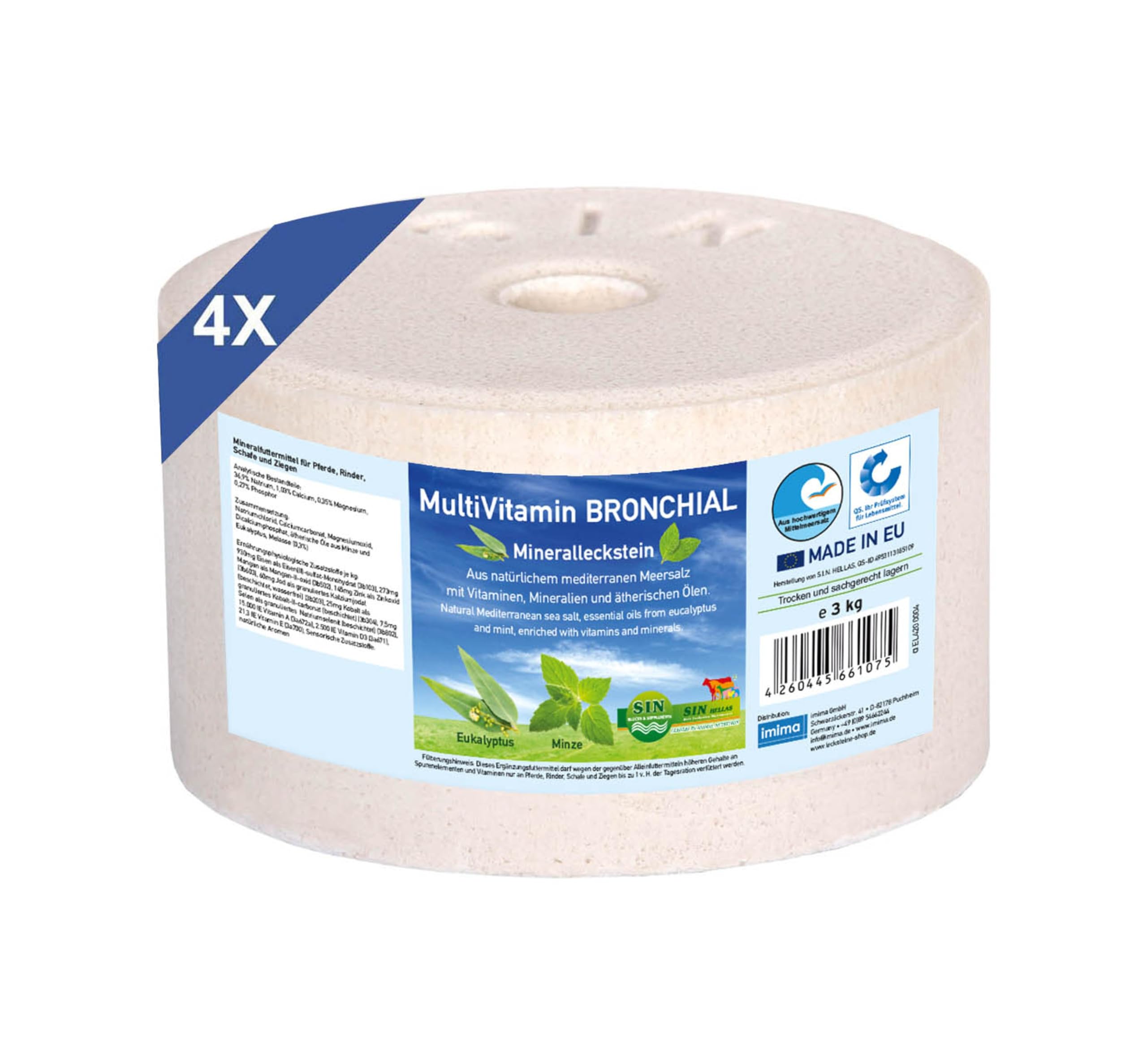 Mineral Lick Horse MultiVitamin BRONCHIAL Salt Lick Set 4 x 3kg - Pietre per leccare il sale per cavalli, pecore, capre, selvaggina e bovini - pietra minerale per leccare il sale
