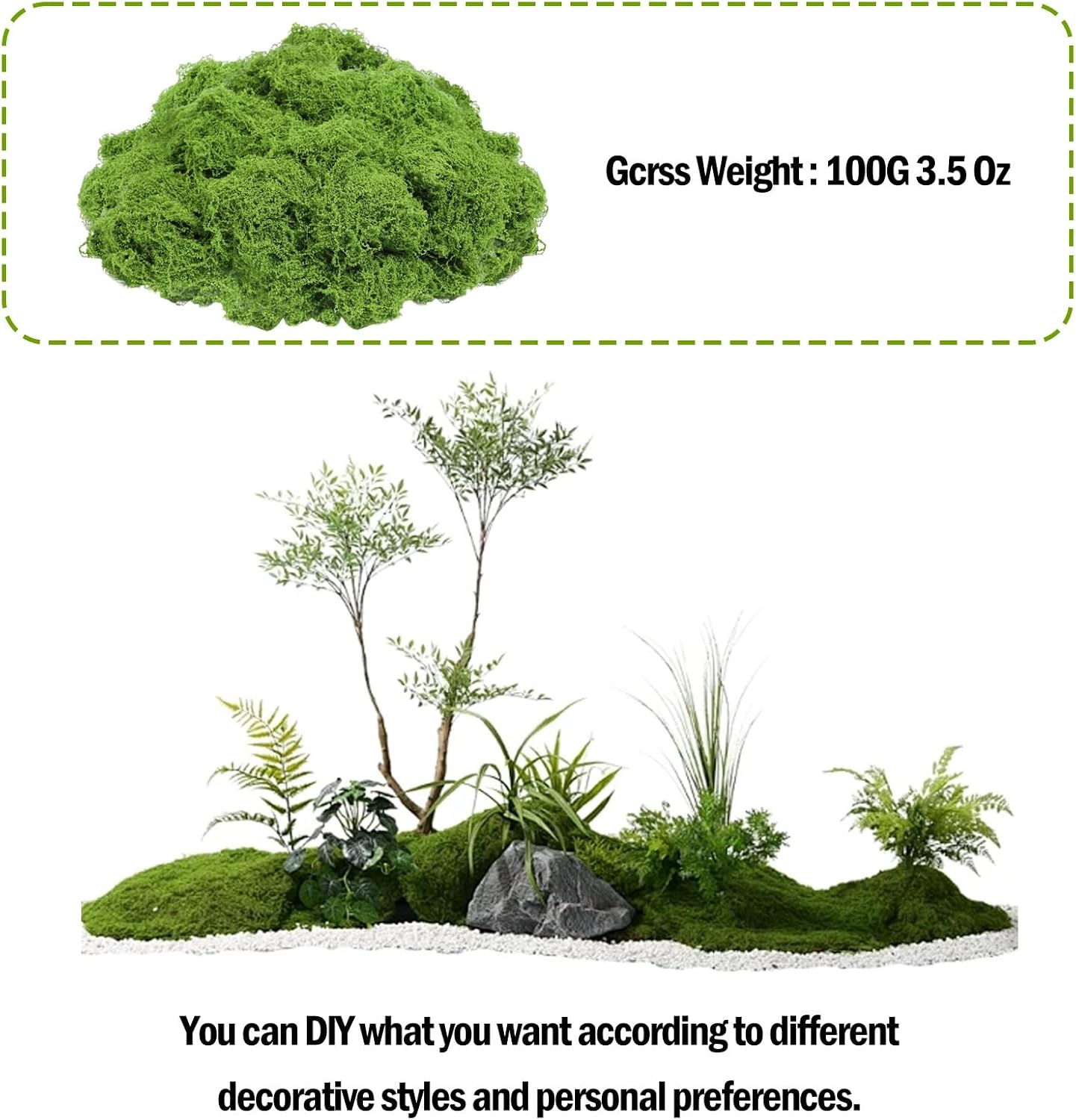 3.5 Oz Fake Green Moss, Artificial Faux Moss for Potted Plants, Indoor Plants, Fairy Garden, Floral Wedding, Centerpieces Flowerbeds Decor, Art Landscape DIY Projects (100g)