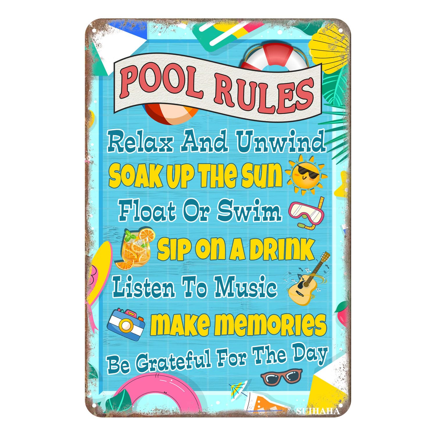 Kwqdozf As Pic Funny Metal Sign Pool Rules Vintage Patio Swimming Wall Decoration Outdoor